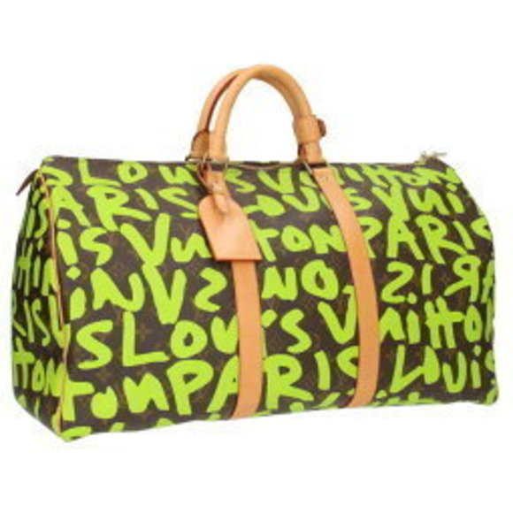 Louis Vuitton Keepall Graffiti Vert Boston Bag Green Brown - Picture 1 of 5